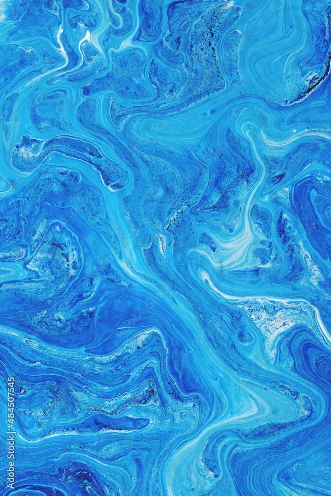 Abstract illustration in the style of liquid acrylic. Blue swirl.