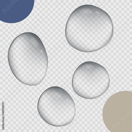Blue water droplets. Water drops isolated. Vector illustration. Air bubbles, dynamic aqua motion, realistic misted glass, rain on window, wet surface, humid texture, condensation or dew