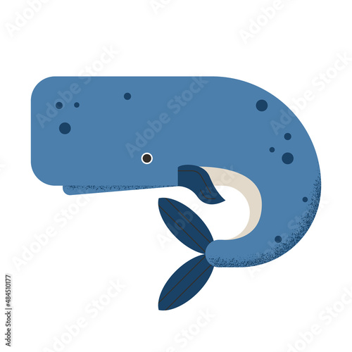 Blue geometric sperm whale with blue fins. Large marine animal of an abstract appearance on a white background.