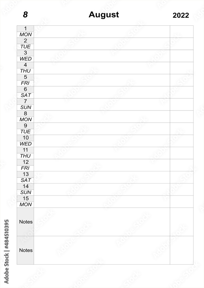Calendar planner for first half of august 2022. monthly planner Calendar planner for first half of august 2022. monthly planner