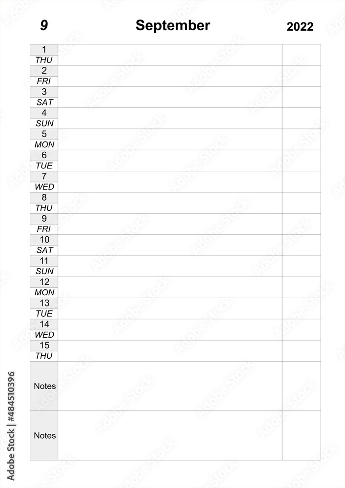 Calendar planner for first half of september 2022. monthly planner Calendar planner for first half of september 2022. monthly planner