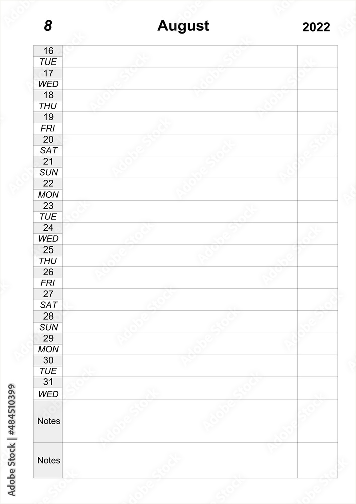 Calendar planner for second half of august 2022. monthly planner Calendar planner for second half of august 2022. monthly planner