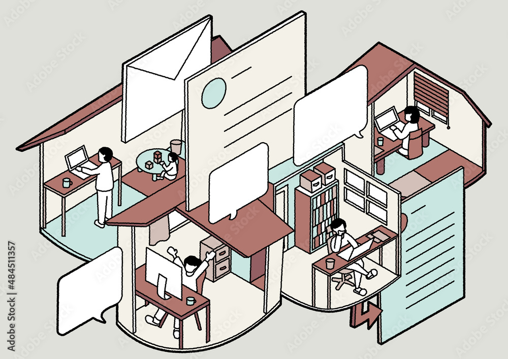 Fototapeta premium リモートワークのアイソメトリック図 シック4ver