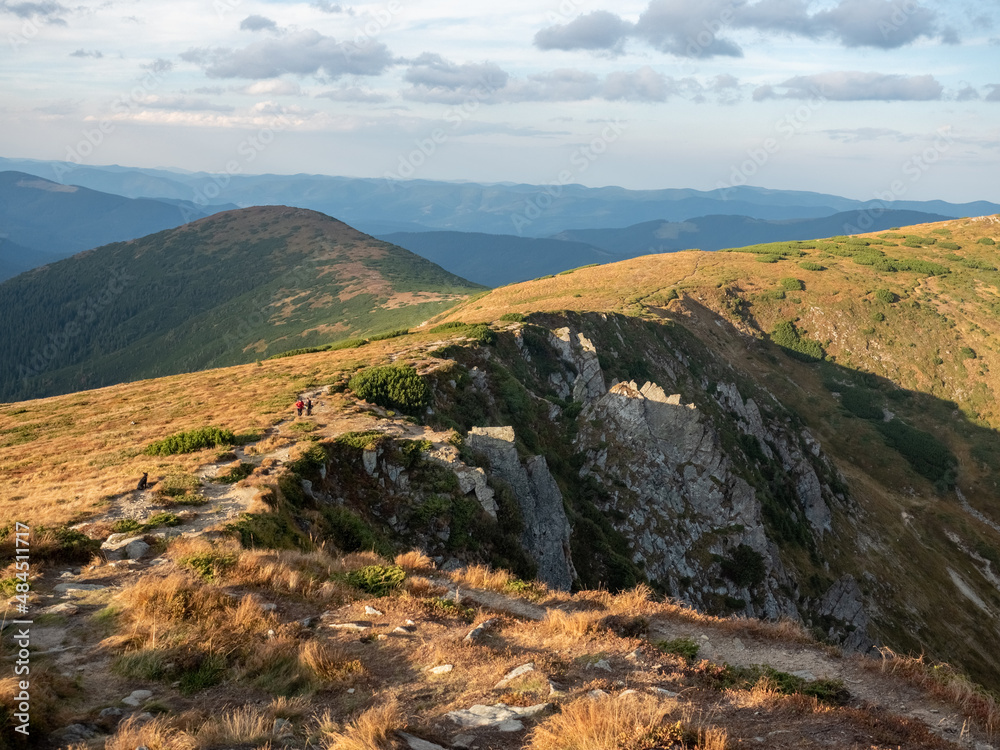 Bright landscape. Trail on the mountain range of Chornohora. Next to the Shpytsi. Carpathians