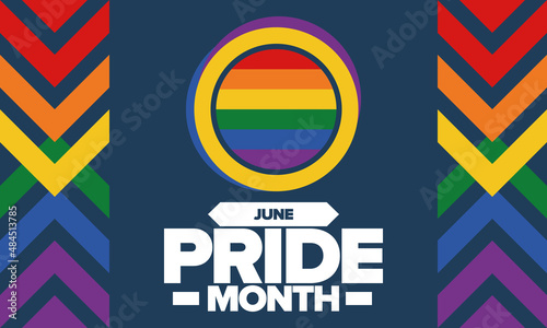 Pride Month in June. LGBT flag. Lesbian Gay Bisexual Transgender. Celebrated annual. Rainbow colours, love concept. Human rights and tolerance. Poster, banner and background. Vector illustration