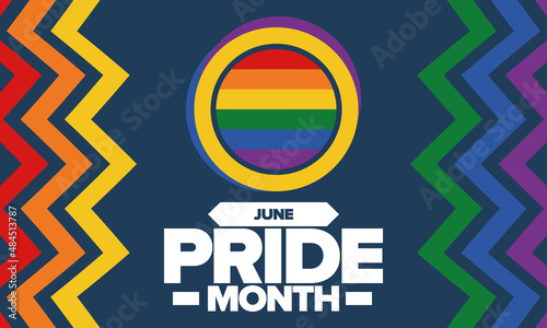 Pride Month in June. LGBT flag. Lesbian Gay Bisexual Transgender. Celebrated annual. Rainbow colours, love concept. Human rights and tolerance. Poster, banner and background. Vector illustration