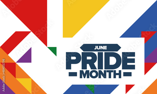 Pride Month in June. LGBT flag. Lesbian Gay Bisexual Transgender. Celebrated annual. Rainbow colours, love concept. Human rights and tolerance. Poster, banner and background. Vector illustration
