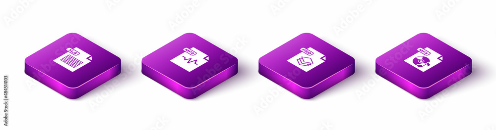 Set Isometric XLS file document, MP3, PSD and icon. Vector Set Isometric XLS file document, MP3, PSD and icon. Vector