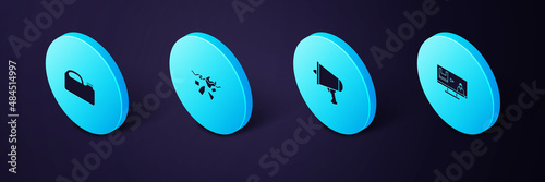 Set Isometric Stop plastic pollution, Spread the word, megaphone, Problem of planet and Canister for machine oil icon. Vector