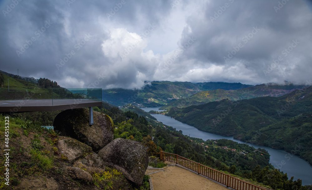 Mountain landscape with river passing through a valley, Vieira do Minho, North of Portugal.