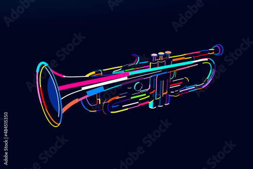 Abstract trumpet wind musical instrument from multicolored paints. Colored drawing. Vector illustration of paints photo