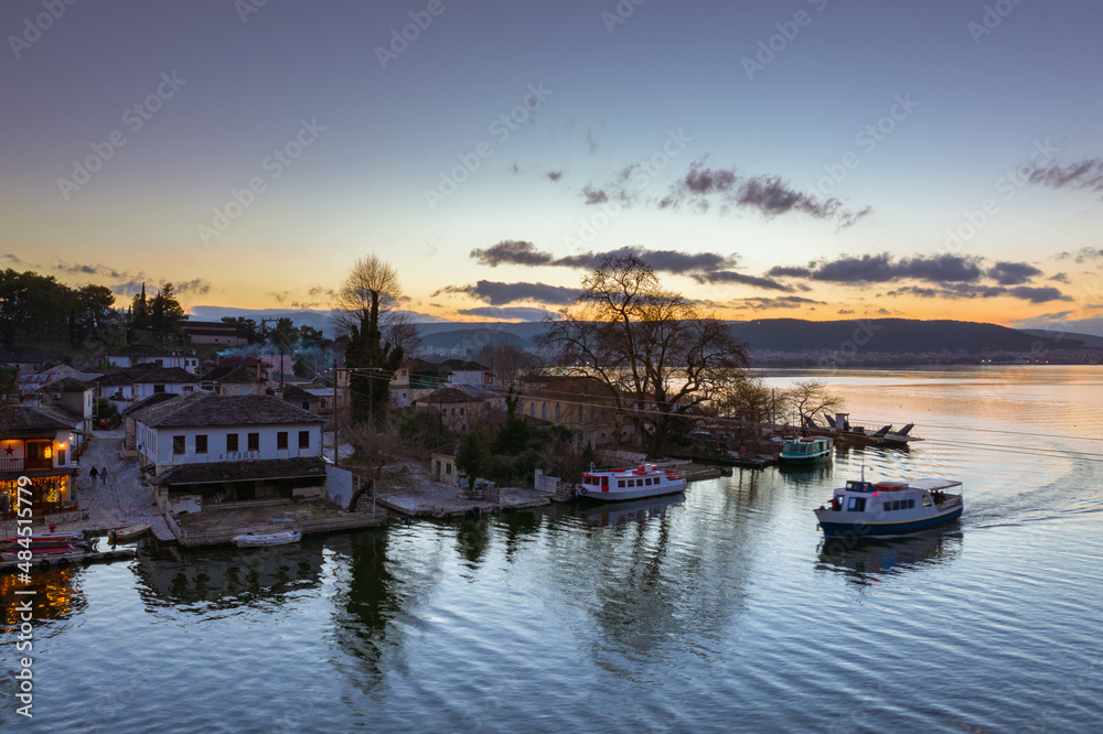 Ioannina city in Greece, Aslan Pasha Tzami, the lake with the island of Kyra Frosini or nissaki.