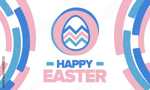 Happy Easter in April. Christian spring holiday in honor of the resurrection of Christ. Biblical history. Traditional dyeing eggs with patterns, fun game for children searching for easter eggs. Vector