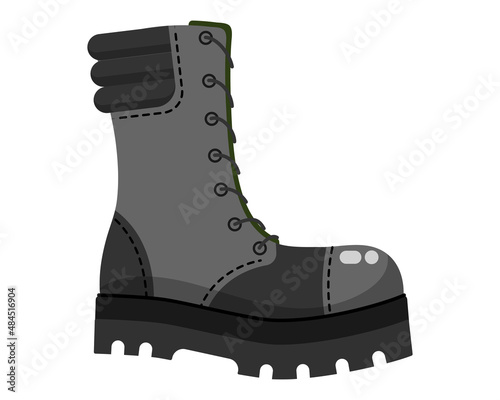 Black army boots, military shoes uniform.