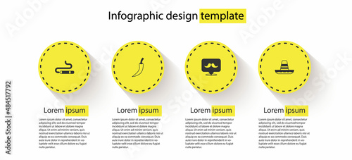 Set Cigar, Hot chili pepper pod, Mustache and Mexican sombrero. Business infographic template. Vector