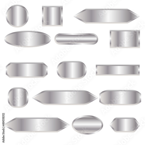Vector set of gray metal plates. Elegant, shiny and metalic gradient collection for metal border, frame, ribbon, label design