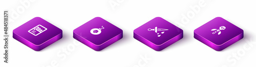 Set Isometric Card game collection, Bomb ready to explode, Sword with blood and Magic staff icon. Vector