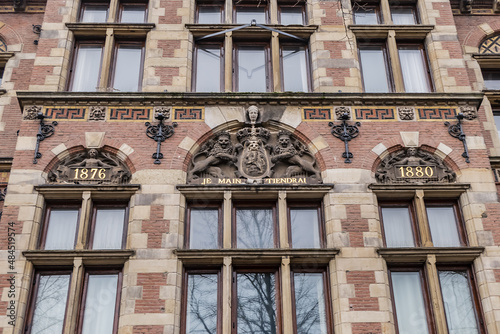 Beautiful architecture of ancient building of The Hague: Department of Justice (Departement van Justitie) on Het Plein. Justice building was built in 1876 - 1880. Den Haag (The Hague). Netherlands. photo