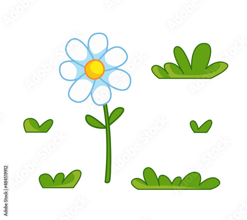 Chamomile flower. Set of plants and herbs. Vector illustration in cartoon childish style. Isolated funny clipart on white background. cute print.