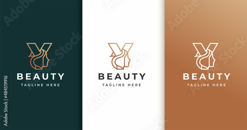Minimalist letter Y feminine logo design with luxury lines woman's face
