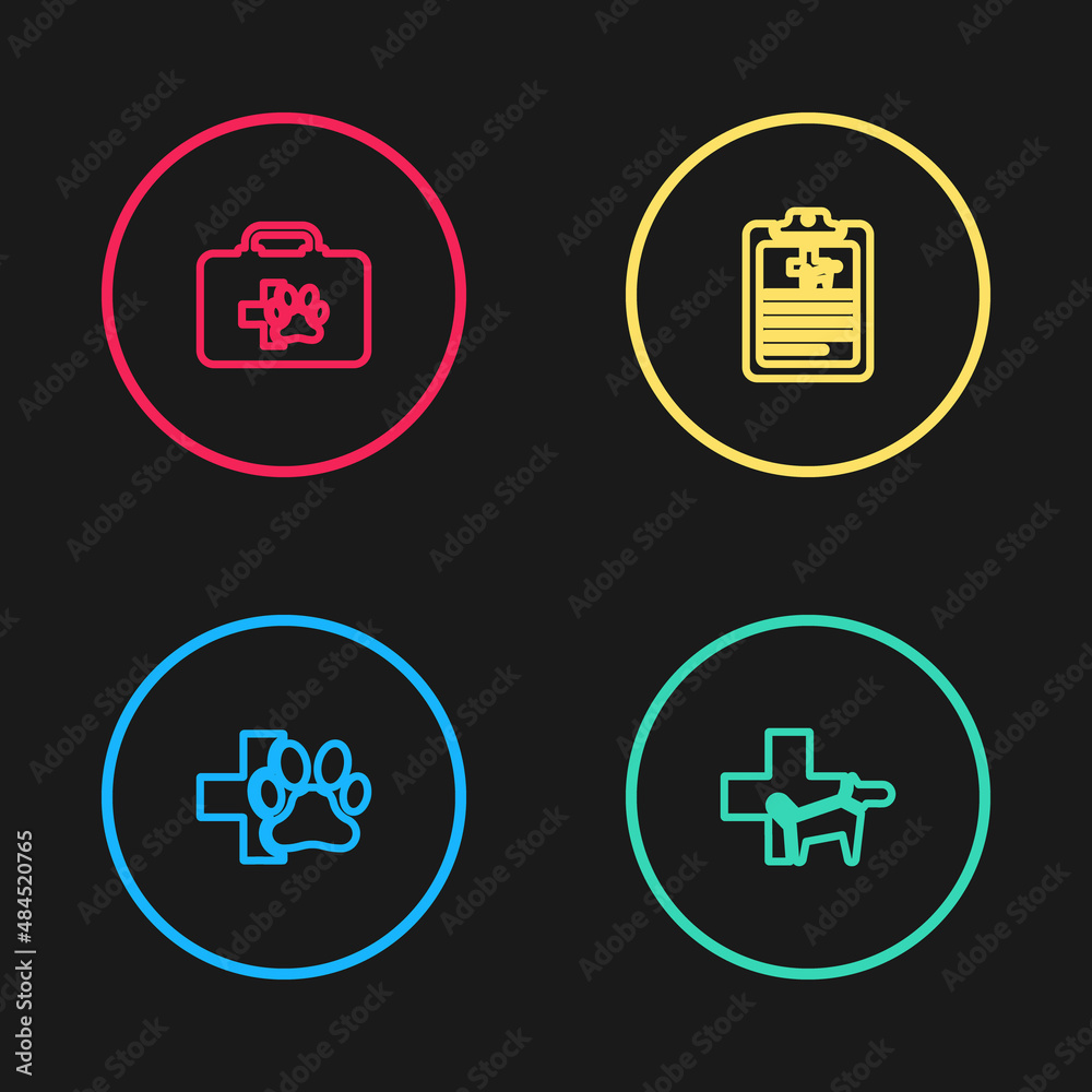 Set line Veterinary clinic, , Clinical record pet and Pet first aid kit icon. Vector Set line Veterinary clinic, , Clinical record pet and Pet first aid kit icon. Vector