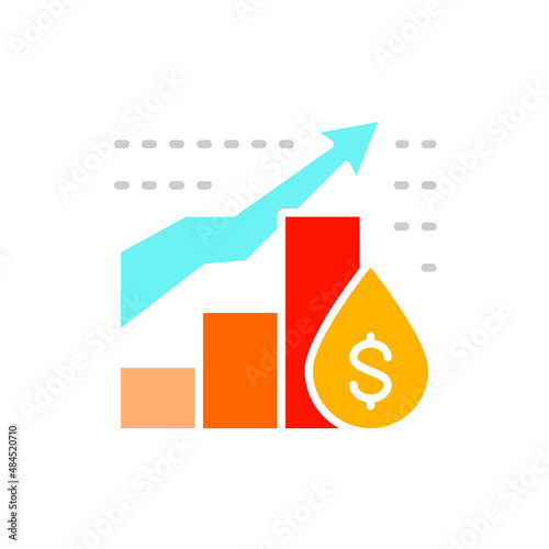 Vector oil price chart white line icon.