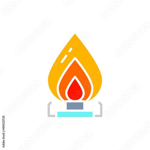 Vector gas stove, oil burner white line icon.