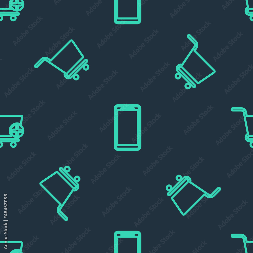 Set line Smartphone, mobile phone, Shopping cart and Add to on seamless pattern. Vector Set line Smartphone, mobile phone, Shopping cart and Add to on seamless pattern. Vector