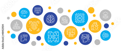 Artificial Intelligence line icons banner template. Robotics, Chatbot, Database, Big Data vector illustration for mobile app, web banner header