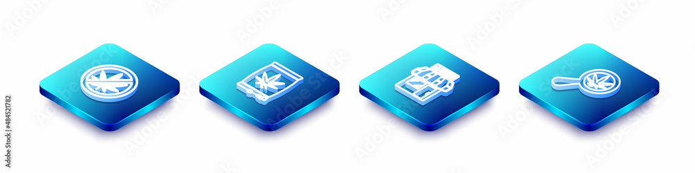 Set Isometric line Stop marijuana, Marijuana or cannabis seeds, and store and Magnifying glass icon. Vector Set Isometric line Stop marijuana, Marijuana or cannabis seeds, and store and Magnifying glass icon. Vector