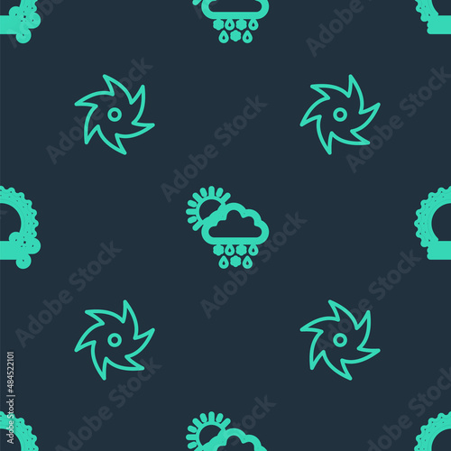 Set line Cloud with snow  rain  sun  Tornado and Wind and on seamless pattern. Vector