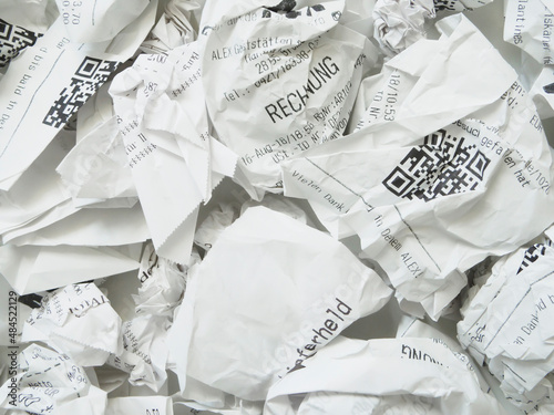 crumpled paper receipts - paper waste