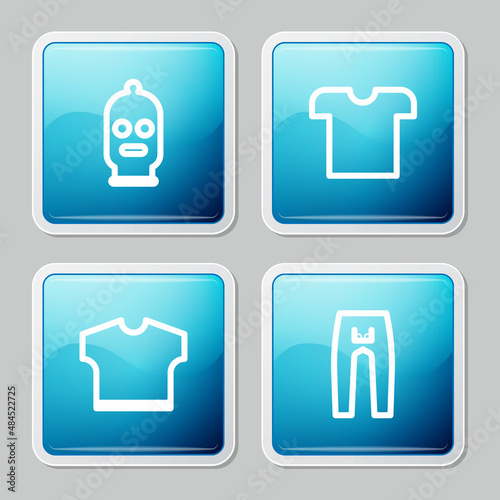 Set line Balaclava  T-shirt  and Pants icon. Vector