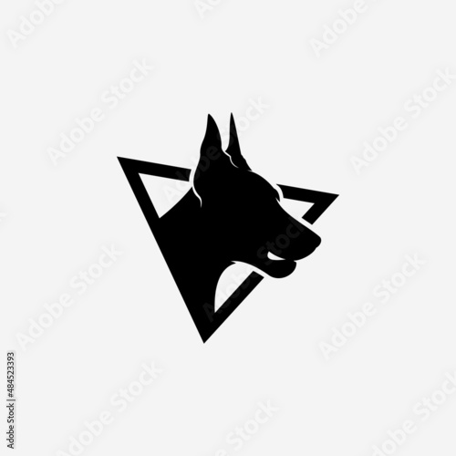 doberman dog head silhouette in triangle