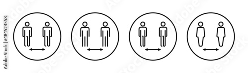 Social distance icons set. social distancing sign and symbol. self quarantine sign