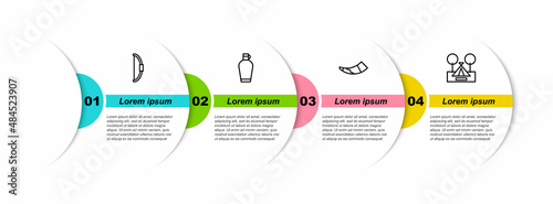 Set line Bow, Canteen water bottle, Hunting horn and Tourist tent. Business infographic template. Vector
