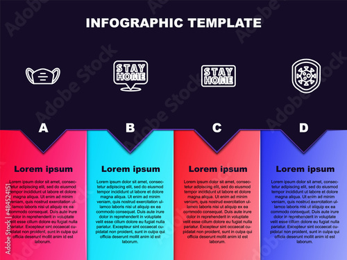 Set line Medical protective mask, Stay home, and Shield protecting from virus. Business infographic template. Vector