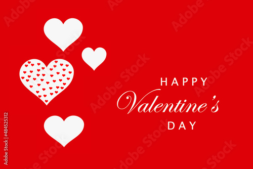 Decorative white hearts placed on red surface with Valentine's Day message.Conceptual illustration work