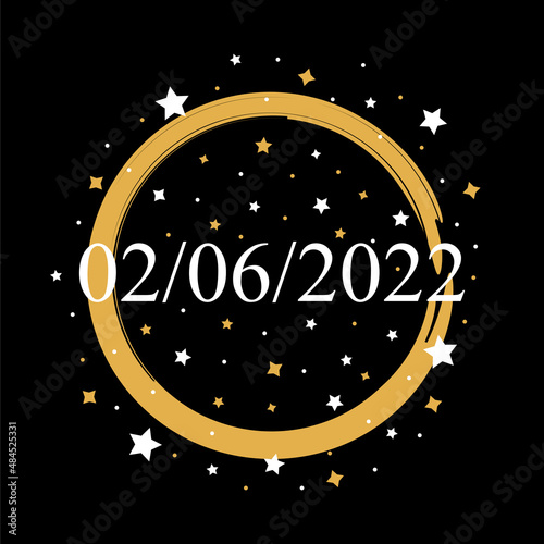 American Date 02/06/2022 Vector On Black Background With Gold and White Stars	 photo