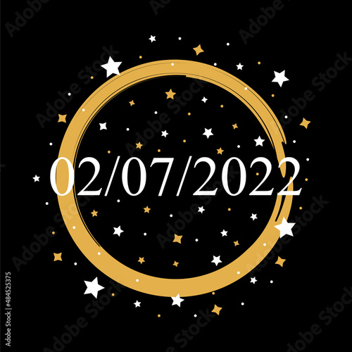 American Date 02/07/2022 Vector On Black Background With Gold and White Stars 