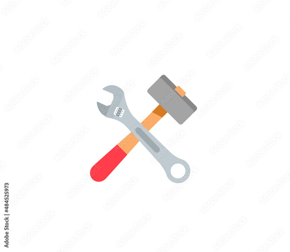 Crossed hammer and wrench vector isolated icon. Emoji illustration