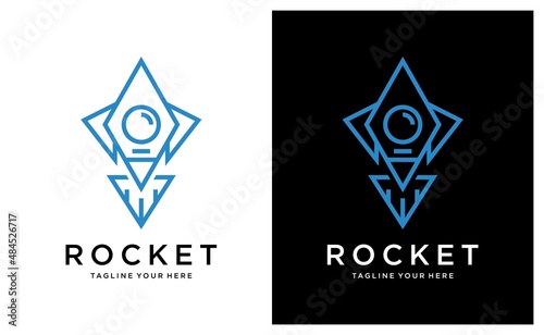 Rocket logo. Simple rocket line icon isolated on black and white background. Can be used for Business and Technology Logos. Flat Vector Logo Design Template Elements.