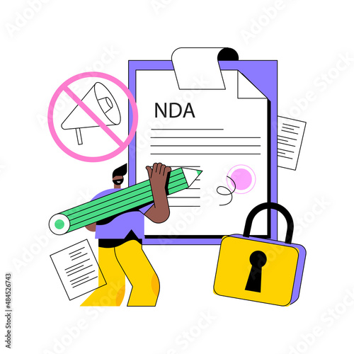 Nondisclosure agreement abstract concept vector illustration. Confidentiality legal form, nondisclosure contract, confidential information disclosure, employee liability abstract metaphor.