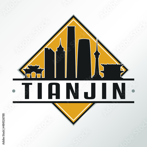 Tianjin, China Skyline Logo. Adventure Landscape Design Vector Illustration. photo