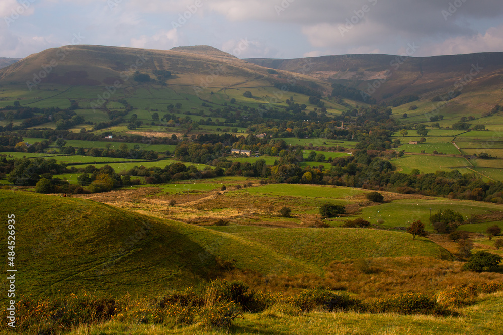 The view from a hiking trail to Mam Tor, Hope Valley, Peak District National Park, England, UK
