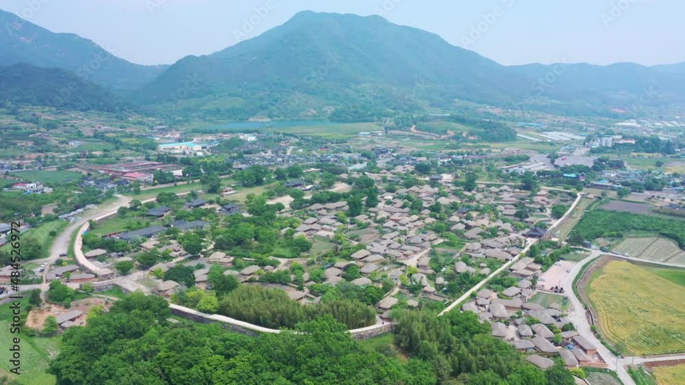 Aerial view of Nagan Eupseong village in the summer,South Korea. Aerial view of Nagan Eupseong village in the summer,South Korea.