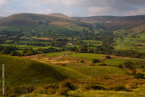 The view from a hiking trail to Mam Tor, Hope Valley, Peak District National Park, England, UK