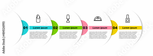 Set line Broken nail, Milling cutter for manicure, Manicure lamp and Bottle of polish. Business infographic template. Vector