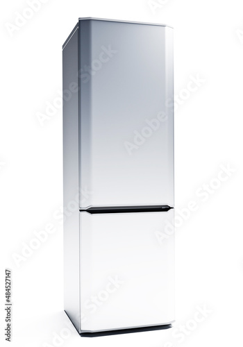 Metal refrigerator isolated on white background
