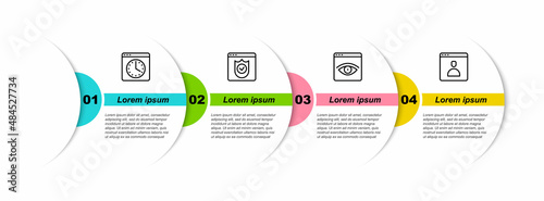 Set line Browser window, with shield, incognito and Create account screen. Business infographic template. Vector